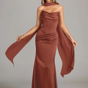 Azazie Sorrel 2 Piece Gown with Neck Scarf in Auburn